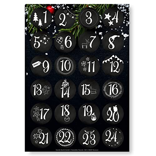 Adventskalender Aufkleber (Zahlen 1-24) - Sticker für Kalender zum selber basteln für Weihnachten - Adventskalenderzahlen Etiketten selbstklebend - Zahlenaufkleber - Nummern für Papiertüten - Rund