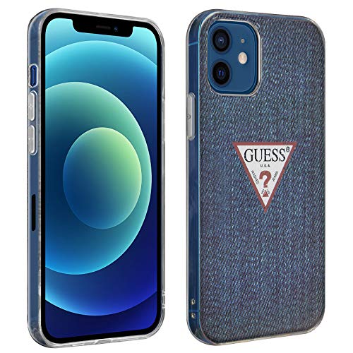 Guess Coque Rigide en Denim pour Apple iPhone 12 Bleu foncé