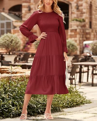 BTFBM Women Casual Long Sleeve Crew Neck Fall Dress Bohemian Relaxed Fit Floral Flowy Maxi Dresses Tiered Cocktail Dress
