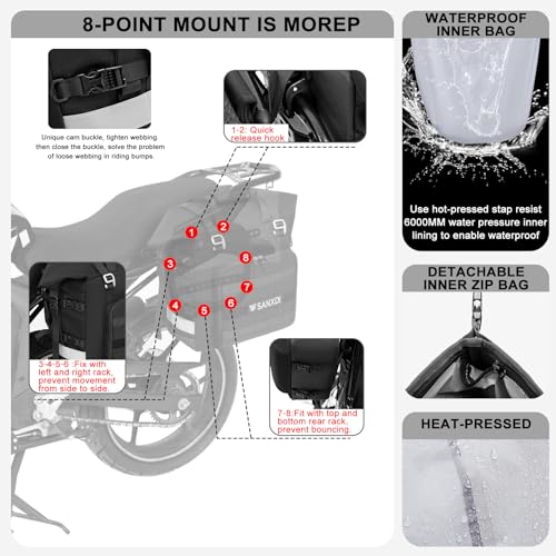 Dreamoon Motorbike Side Bag Motorcycle Tail Bag 20-25L Waterproof Quick Release Moto Saddle Pannier Bag Motor Accessories, Fits Most Adventure Sports Bike Motorcycle Racks, Black (1 Pack) - Thumbnail 3