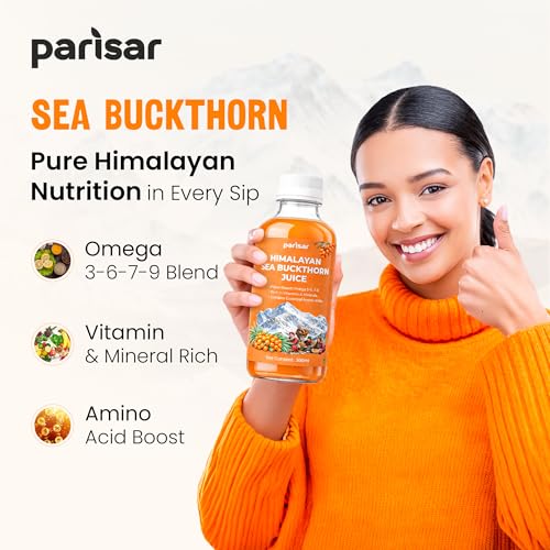 Image of Parisar Himalayan Sea Buckthorn Juice 300ml | No Added Sugar| Pure Sea Buckthorn Pulp Concentrate | Rich in Omega 3 6 9 7, Vitamin C & Antioxidants
