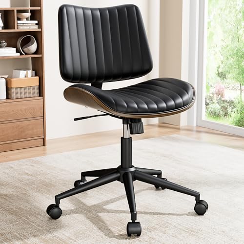 REONEY Walnut Armless Chair Silent Casters