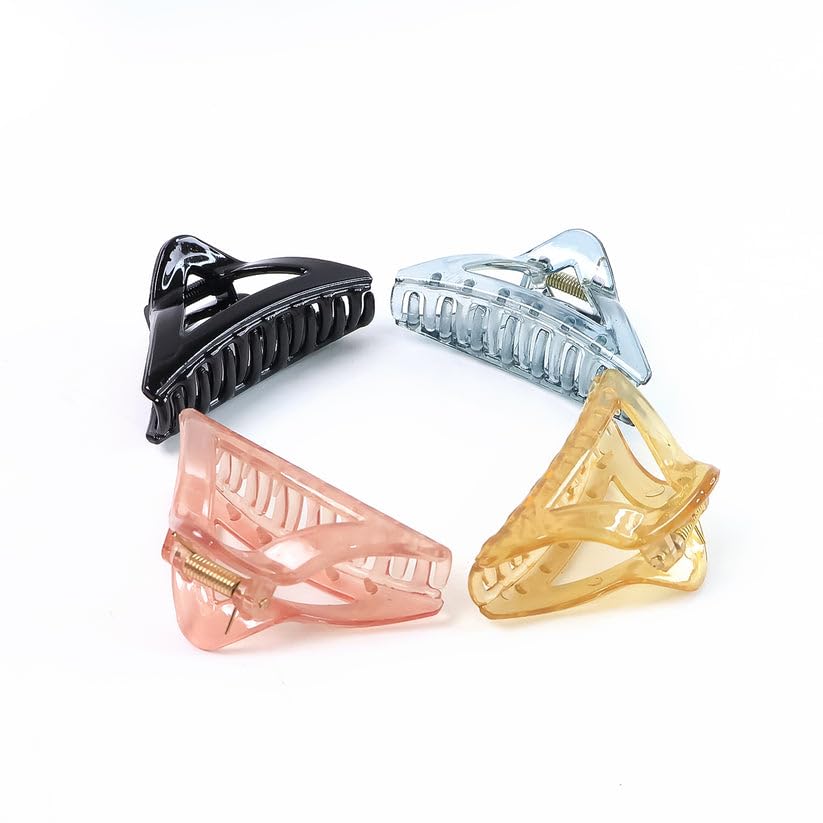 Image of Triangle Plastic Hair Claw Clips for Women and Womens, Strong Grip Non Slip Hair Clutcher for Daily Hair Styling, Assorted Colors, Pack of 12 Pieces