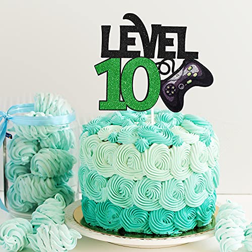 Level 10 Game Birthday Cake Topper - Video Game Boy's 10Th Birthday Level Up Party Cake Supplies - Game On Winner Gaming Party Decoration #TOP6