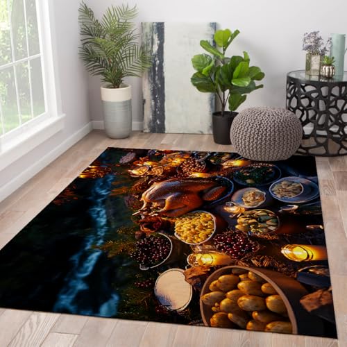 Tapis cuisine lavable à poil bas pliable motif Festin Thanksgiving
