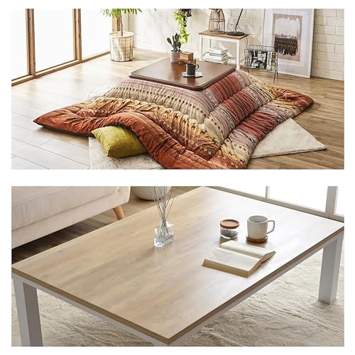 【こたつ布団とこたつテーブルのセット買い】イケヒコ こたつ掛けふとん 長方形 ラディ 約205×245cm オレンジ 洗える 国産 #5185239+こたつ テーブル 長方形 ヴィンテージ こたつ台 ナチュラル/ホワイト 約80×120cm ローテーブル