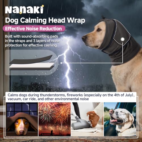 Image of Nanaki Dog Ear Muffs for Fireworks & Thunderstorm, Dog Ear Covers for Bath | Soft ,Head Wrap For Ear Hematoma for Grooming Vet Visit, Adjustable Quiet Ears for Dogs Noise Protection for Vacuum, Grey L