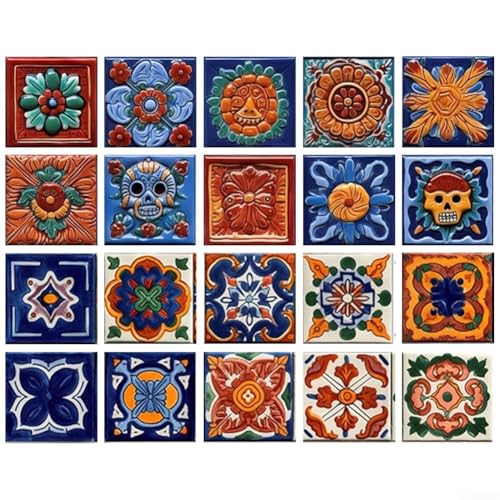 Paquete de 20 calcomanías de pared con patrón mexicano, calcomanías de PVC para cocina, revestimientos de suelo, impermeables, baño, bricolaje, decoración del hogar, vinilo