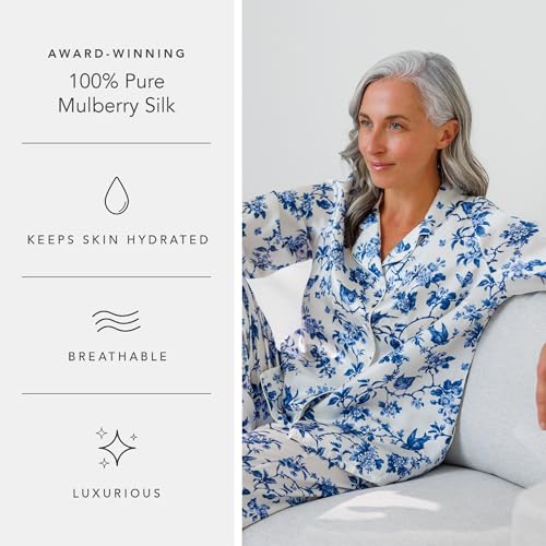 Image of Fishers Finery Women's 100% Mulberry Silk Long Pajama Set with Gift Box