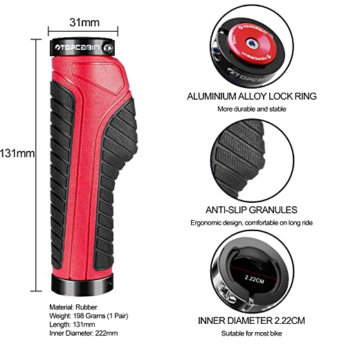 Image of TOPCABIN Ergonomic Bike Grips - Widen Holding Rubber Grips with Aluminum LockGrips for Mountain & Road Bikes