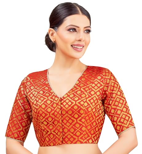 Image of Studio Shringaar Women's Readymade Brocade Elbow Length Sleeves Saree Blouse