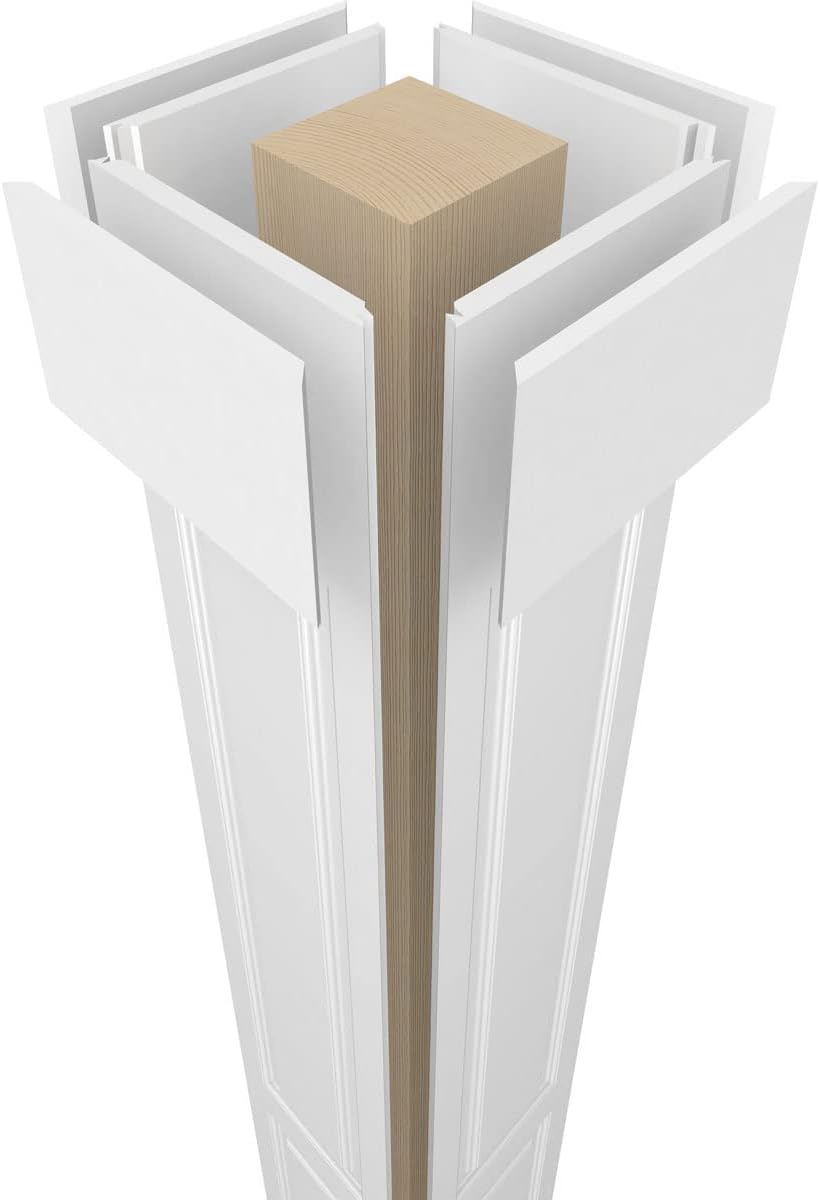 Ekena Millwork 8"W x 9'H Premium Square Non-Tapered Double Raised Panel PVC Endura-Craft Column Kit, Standard Capital & Base