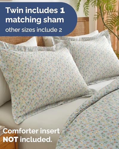 Image of Duvet Cover Twin /TXL Size Set - Extra Soft Floral Duvet Cover 68 x 90 with 1 Pillow Sham - Comfy, Breathable Bedding Set - Hotel Luxury, Fade Free, Zipper Closures & Ties - Sage Cottage Floral