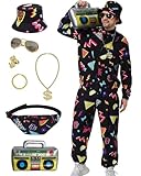 Deaboat Halloween Cosplay Costume Outfit 80s Outfits 90s Mens Clothing Party Tracksuit 1980s Outfits Windbreaker Set 9Pcs(Black/XXXL)