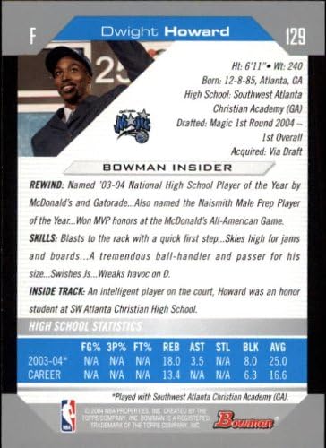 2004 Bowman Basketball Rookie Card (2004-05) #129 Dwight Howard