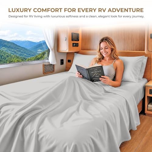 Image of SGI bedding 100% Egyptian Cotton Sheets RV King Size 600 Thread Count Sheets Set, Soft, Cooling, 15 inch Deep Pocket, Luxury Hotel Bedding, Breathable, Durable - Light Grey