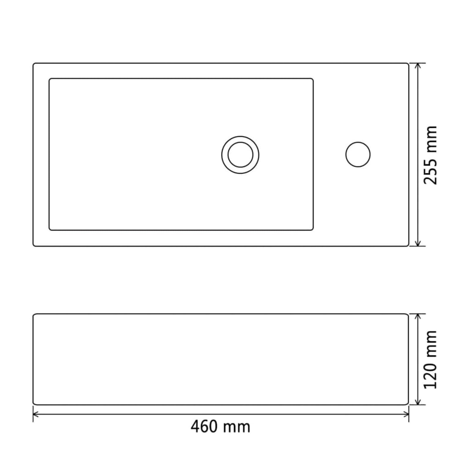 Lavabo con Agujero Grifo Rectangular cerámica 46x25,5x12 Negro, Fregadero, Lavabo Baño, Lavamanos Baño, Lavatorio Casa De Banho, Mueble Lavabo sobre Encimera