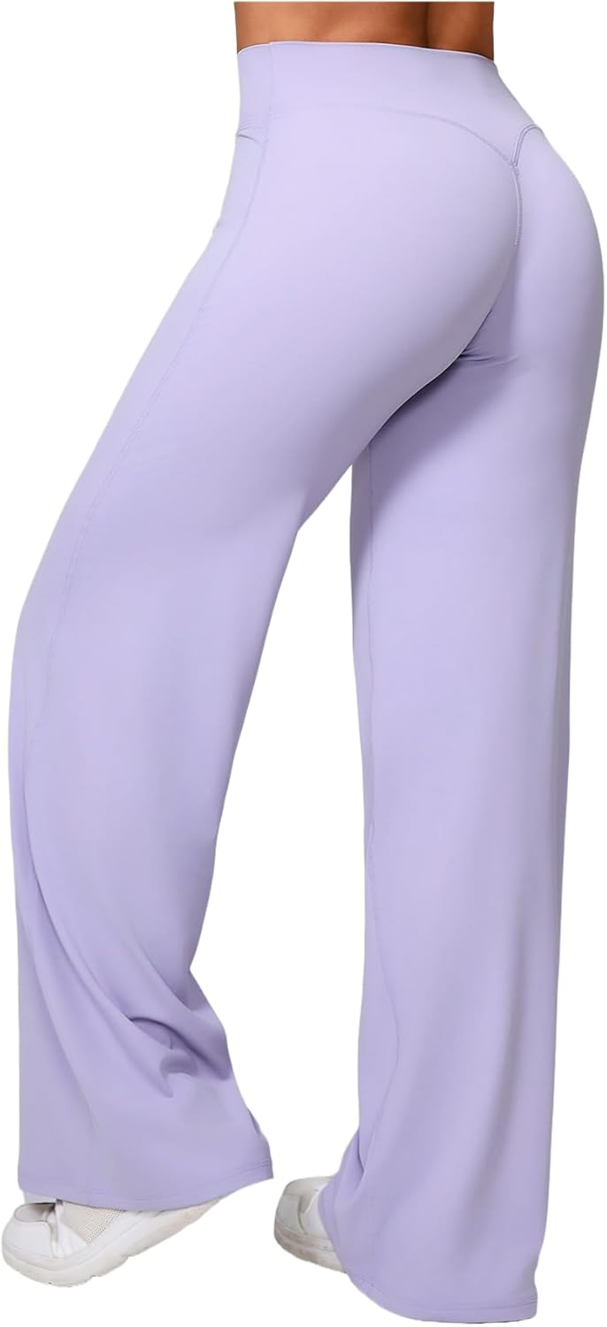 ABOCIW Womens Straight Leg Leggings Bottoms High Waist Gym Workout Leggings No Front Seam Wide Leg Yoga Pants