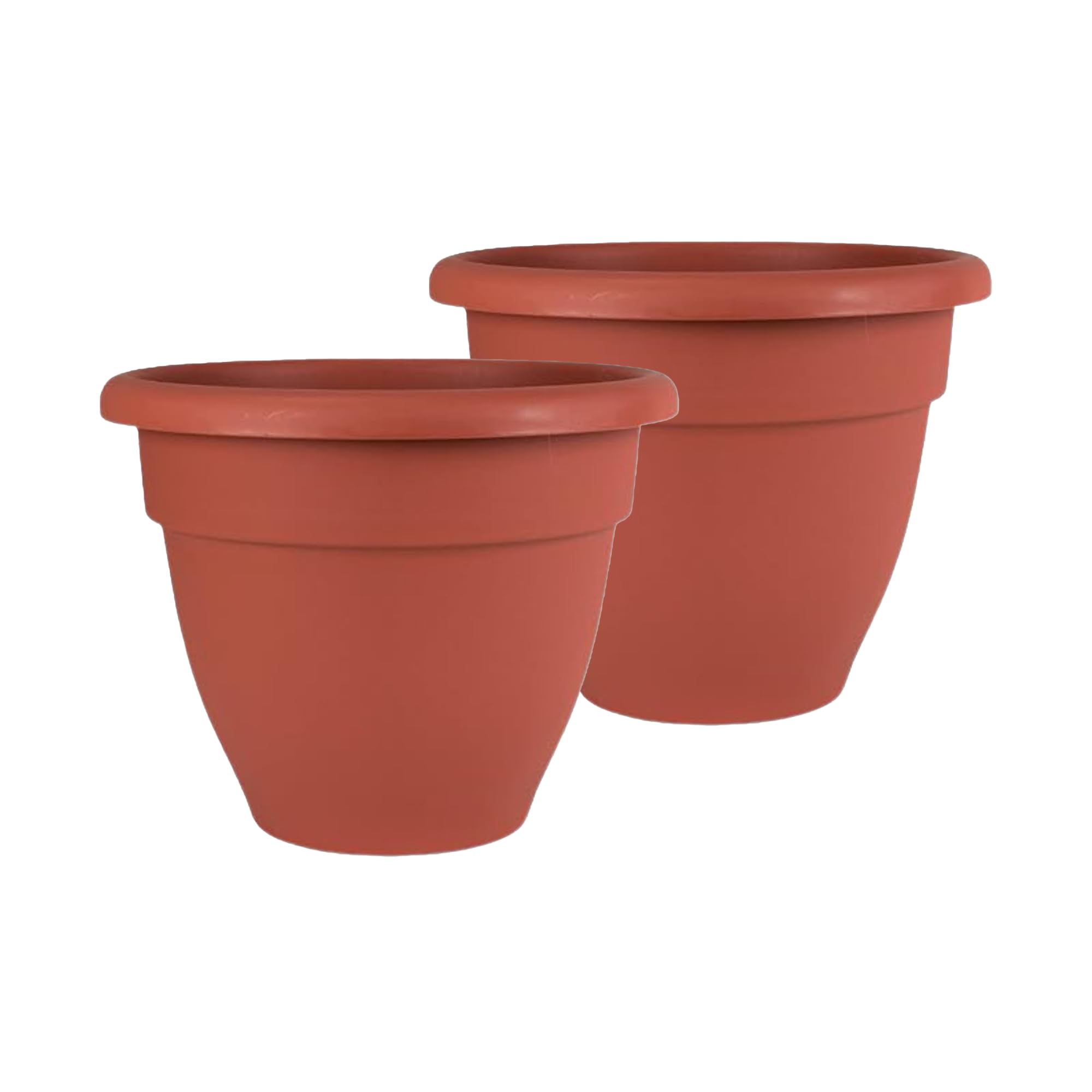 The HC Companies 14 Inch Caribbean Planter Pots with Drainage & Plug, Rolled Rim Plastic Planters for Indoor & Outdoor Plants, 2-Pack Decorative
