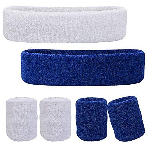 CASHWIN Cotton Sports 1+1 Headband and 2+2 Wristband for Men and Woman for Cricket Tennis.(Blue,White) (B08M3FH74Z) Amazon Price History, Amazon Price Tracker