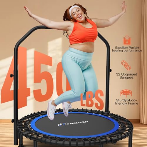 Image of ANCHEER Fitness Trampoline,40 inch /48 inch Bungee Rebounder with Adjustable Handle | 450-550 LBS Capacity /Waterproof & UV-Resistant Materials Indoor & Outdoor Use /Low-Noise Bungee System /Home Cardio Workout