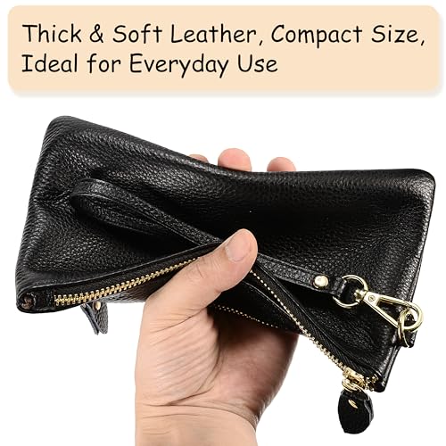 Image of YALUXE Genuine Leather Wristlet Handbags Purses Cell Phone Pocket Clutch Wallet Crossbody Bags for Women