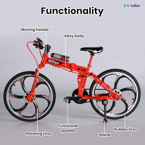 Image of FunBlast Vintage Mini Metal Bicycle - 1:8 Die-Cast Realistic Mount Bike Model, Retro Alloy Classical Cycle Toy for Desktop Ornament, Home Decor, Scene Model (Red)