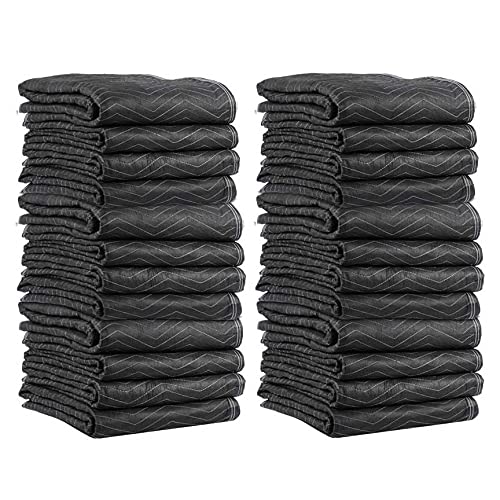 US Cargo Control Supreme Mover Heavy Duty Moving Blankets 80 Inches x 72 Inches - Black/White Moving Pads - Cotton/Polyester Blend Fabric - 7.5 Pounds Per Blanket - Washable and Reusable - 24 Pack