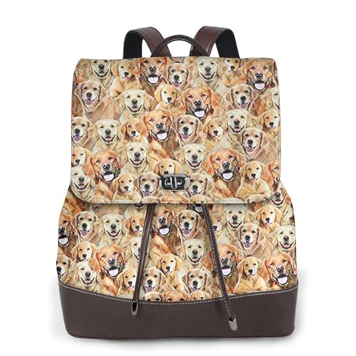 Sac à dos en cuir imprimé labrador retriever noir pour femme