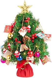 HBselect 20inch/50cm Small Christmas Tree with 50 LED Lights, Lovely Mini Artificial Christmas Tree with 31 Christmas Pendants Fit for Office Living Room Kitchen Desktop Xmas Decoration
