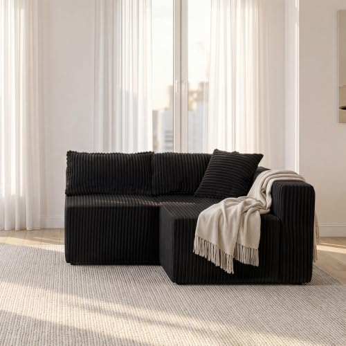 Image of Claiks 64 inch Boneless Couch, Only Right Chaise Sofa, Black