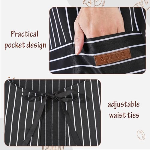 Livdouyu 2 Stück Schürze Kochschürze Damen Verstellbare Küchenschürze mit Taschen Männer Kittelschürze Baumwolle Schwarz Grau Schürze zum Kochen, Malen, Backen, Hausarbeiten