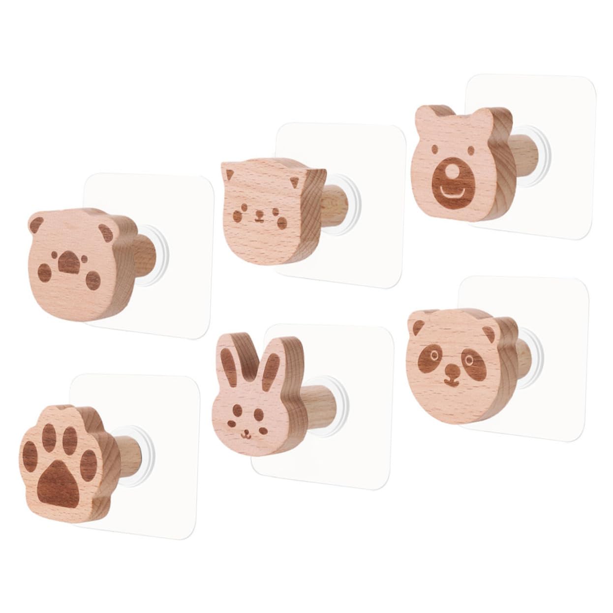 Zerodeko 18piezas Ganchos De Madera Para Pared De Diseño Cartoon Ganchos Adhesivos Para Decoración Infantil Colgadores Para Sombreros y Bufandas Resistente y De Instalar