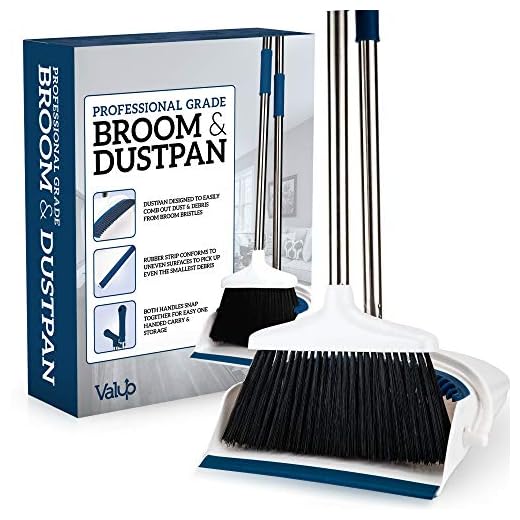 Valup Broom and Dustpan Set - Sturdy Long Handled Broom Dustpan Combo - Durable Kitchen, Lobby or Office Broom and Dust Pan Brush - Perfect Cleaning with Great Edge and Self Cleaning Bristles