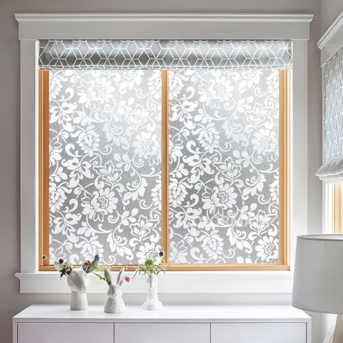 Image of COLORMATE Premium Vinyl Stained Frosted Window Glass Film (18x360 Inch) - Self-Adhesive Wallpaper Sticker Opaque Tint Cling for Window Glass Privacy Cover, Door, Office, Home.| Anti-UV. White Flowers