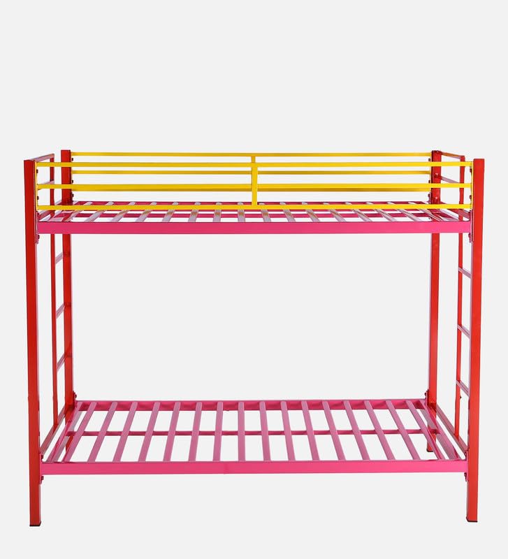 Image of Pilio Twin Over Twin Metal Bunk Beds for Kids | Bunker Bed for Adults | Double Decker Bed for Kids Room Furniture | Frame Only, Mattress not Included (Red - Yellow)