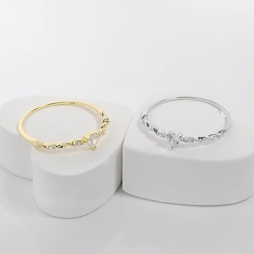 Miniatura 18 de Meissa Tiny Heart Ring Stacking Dainty Cute Ring Sterling Silver Minimalist Ring Friendship Matching Stackable Diamond Gold Ring (Gold (Red Stone)