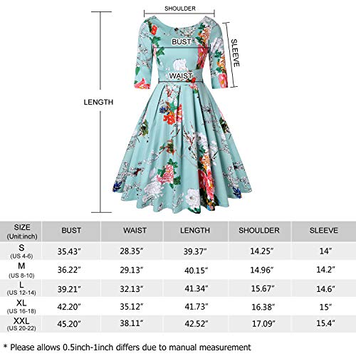 Mintlimit Elegant Womens New 50S Summer Dress Rockabilly Rose 3/4 Sleeve Vintage Dress Retro Cocktail Dress Floral Rose Black And Red,Size L #TOP3