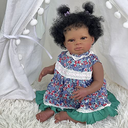 Image of Angelbaby Lifelike African American Reborn Baby Doll Black Girl 20 Inch Newborn Realistic Silicone Baby Soft Body Brown Skin Bebes Super Cute Child Doll for Girls Gifts