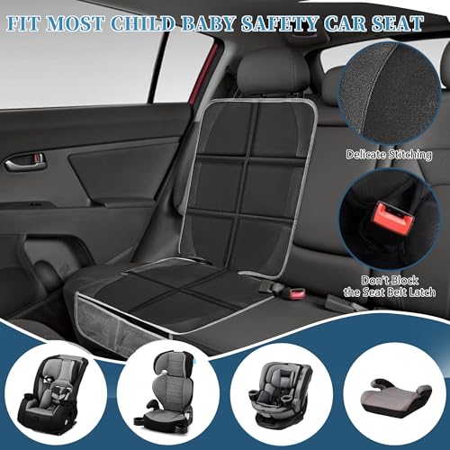 Image of Car Seat Protector 2 Pack Baby Car Seat Covers with Mesh Pockets & Non-Slip Backing 600D Durable Seat Protector Under Baby Car Seat (Black & Gray, Large)
