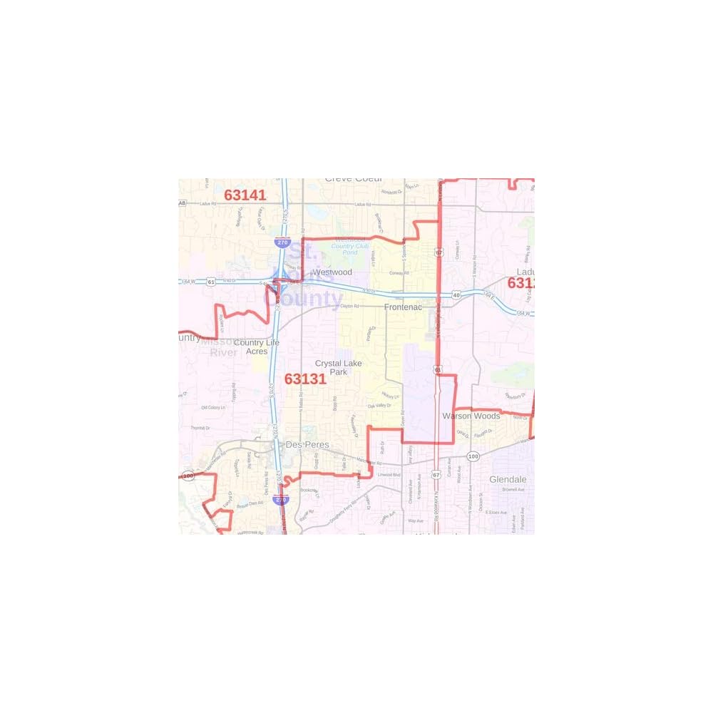 Buy St. Louis County, Missouri Zip Codes 36 x 48 Paper Wall Map