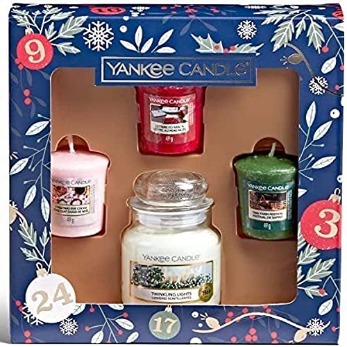 Yankee Candle Geschenkset | 3 Votivkerzen und 1 kleine Kerze im Glas | Countdown zur Weihnachtskollektion | Mehrfarbig | Einheitsgröße