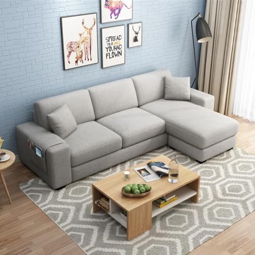 FURNY Alora 4 Seater Fabric RHS L Shape Sectional Sofa Set (Light Grey)