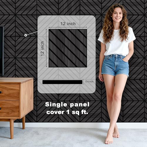Image of WoveN SounD Acoustic Wall Panels, Black Oak, 16 Pack, 12x12 in | Self-Adhesive, NRC 0.95, Carved Pattern, Sound Proof, Echo Reduction, Sound Dampening, Home Studio, Office, Gaming Room