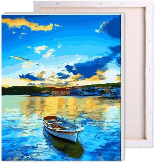 Framed Diy Paint By Numbers Canvas Art And Craft Kit For Adults And Kids | Sunset At Sea Acrylic Painting Hobby Kit | 16 Inch X 12 Inch,Multicolor