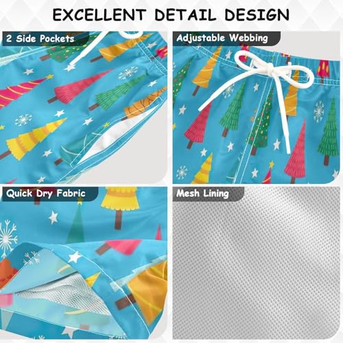 Boys Swim Trunks, Anti Chafe Swim Trunks Boys 2 T, Whimsical Christmas Trees Blue3