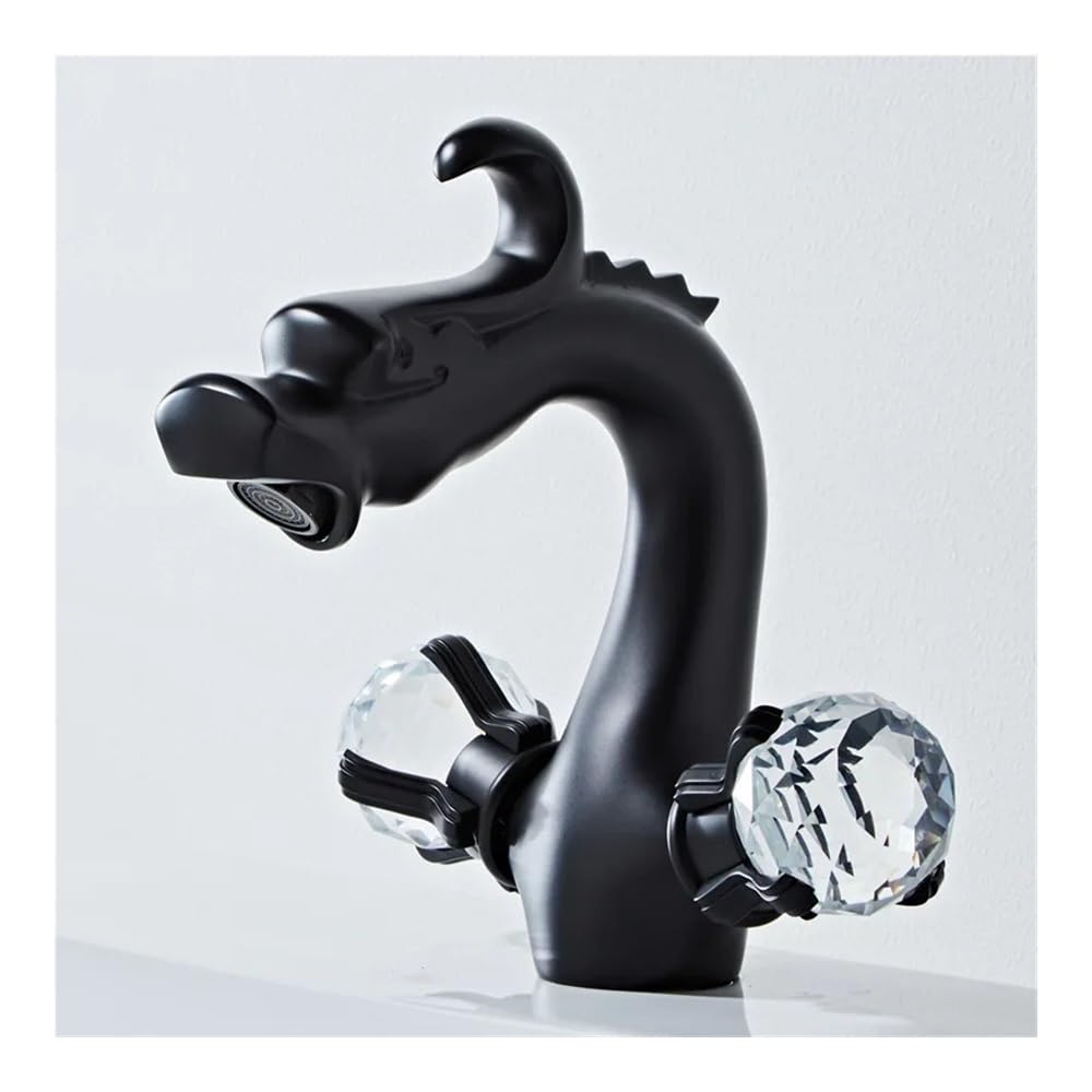 Blyqxs Black Household Brass Basin Washbasin Cold And Hot Crystal Double Handle Faucet Gly99(,Short)