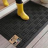 GORILLA GRIP 100% Waterproof All-Season WeatherMAX Doormat US Designed Natural Rubber, Stain and Fade Resistant, Low Profile Indoor Outdoor Door Mats, Easy Clean Patio Mat, 29x17, Black Maze