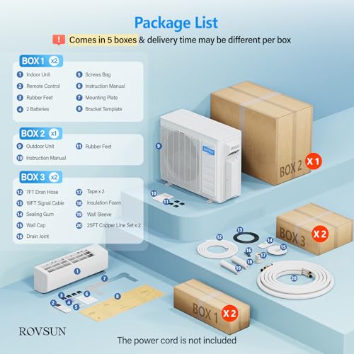 Image of ROVSUN 20000 BTU Dual Zone Mini Split AC /Heating System, 23 SEER2 2 Zone 9000 + 9000 BTU Ductless Split Air Conditioner with Pre-Charged Condenser, Heat Pump & 25Ft Copper Line Set, 208-230V