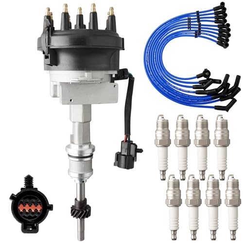 MOAUTO Ignition Distributor w/Cap & Rotor and 8 Iridium Spark Plugs with Wire Set Tune Up Kit F2TZ12127A 84-2890 Compatible with Ford Bronco E-150 Econoline Club Wagon F-150 F-250 1992-1996 Explorer
